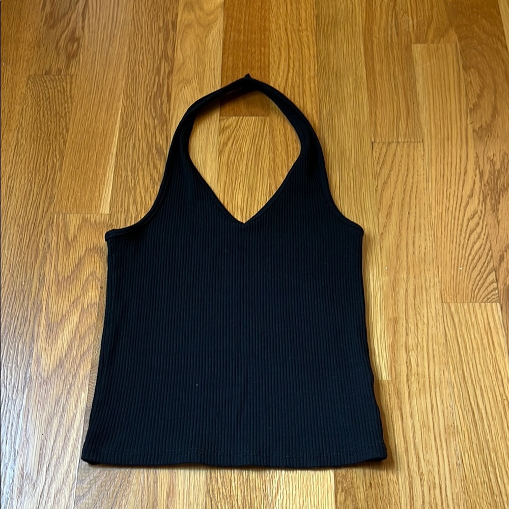 American Eagle Ribbed Black Halter Top